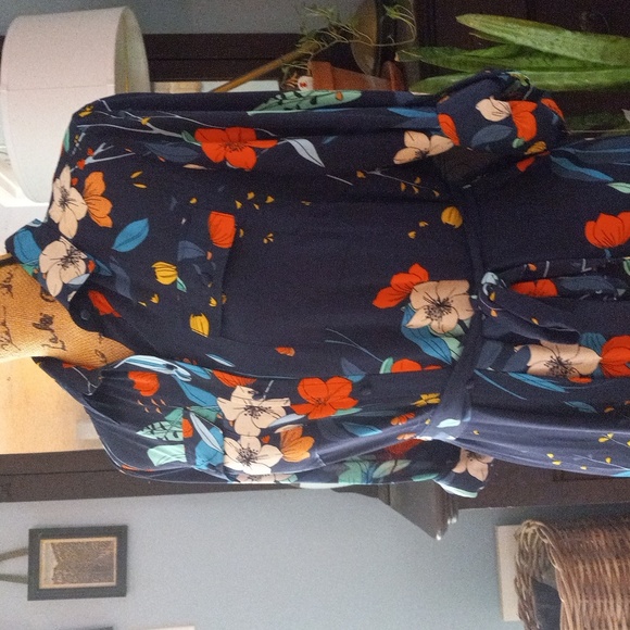 Nannette Lepore Dark Navy Floral Print Patio Maxi Button Up Dress NWT - Picture 4 of 14